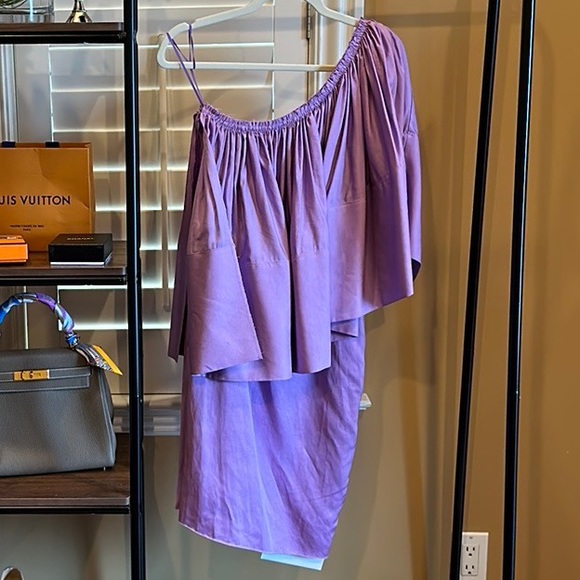 NWT SOLACE LONDON, Layci one-shoulder ruffle shantung lav dress, Sz 4 - Picture 3 of 14